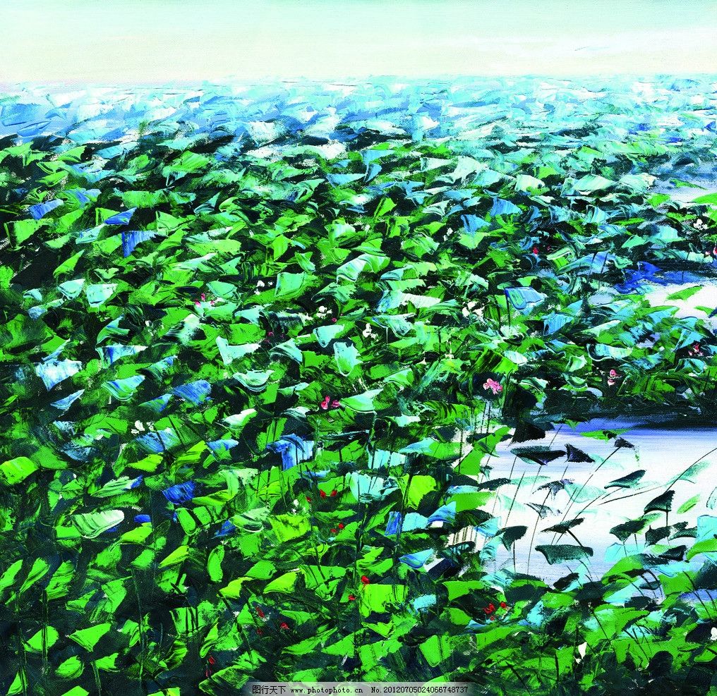 荷塘风景 绘画风景 装饰画 客厅画 水粉画 荷叶 荷花 成片荷花 自然