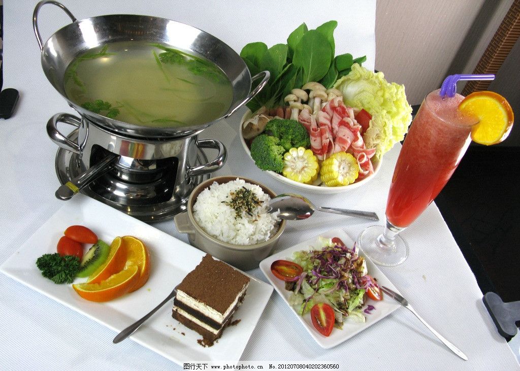 原味锅图片,小火锅 新鲜蔬菜 果汁 糕点 白米饭