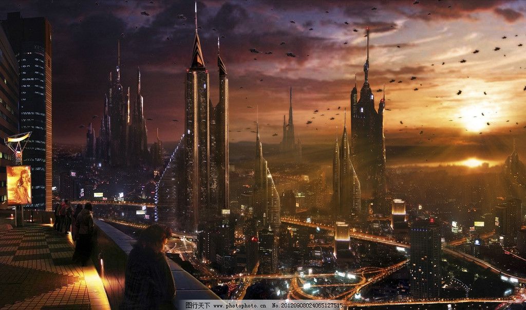 奇幻世界之城市篇 科幻建筑 夕阳下的城市 未来世界 科幻城市 自然