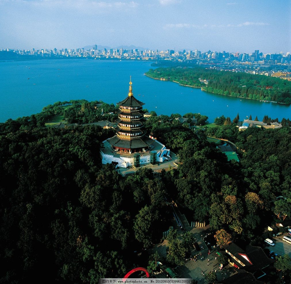 雷峰塔航拍 杭州西湖 杭州旅游 鸟瞰 高清摄影照片 杭州西湖全景