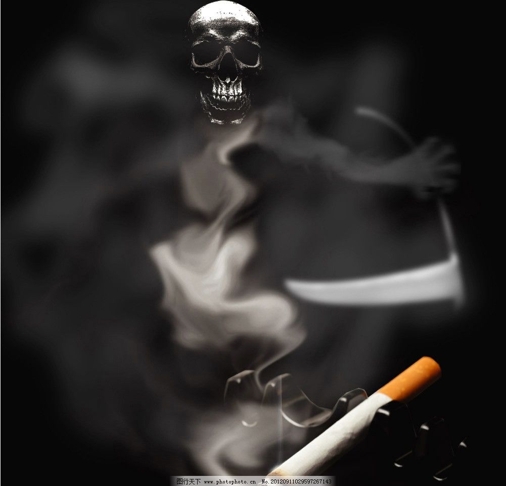 吸烟有害健康图片,骷髅 死神镰刀 戒烟-图行天