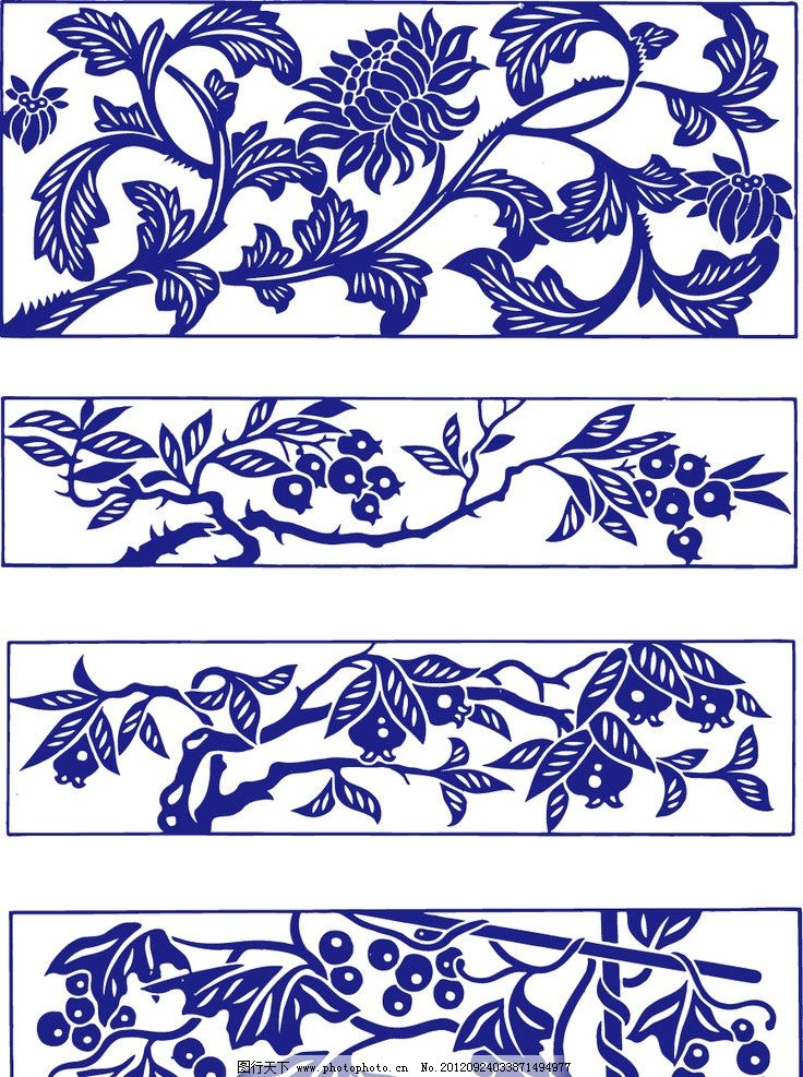 陶瓷 花纹 手绘花纹 花卉 花矢量 植物矢量 青花矢量图 青花瓷盘 装饰
