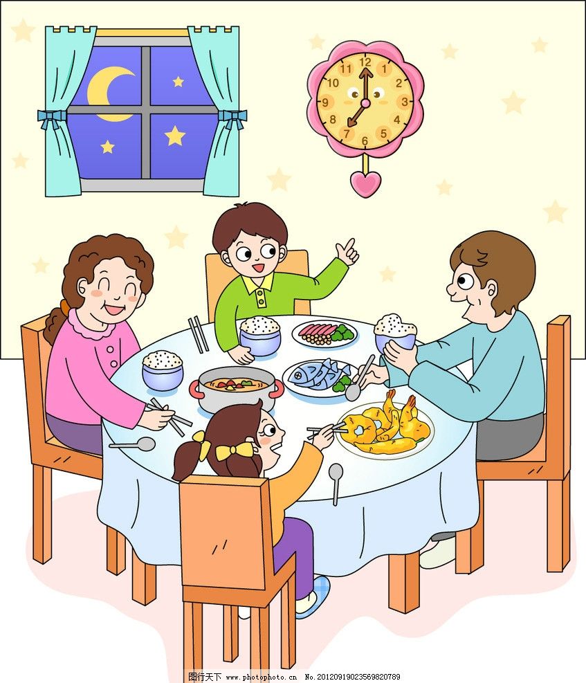 家庭聚餐儿童画图片